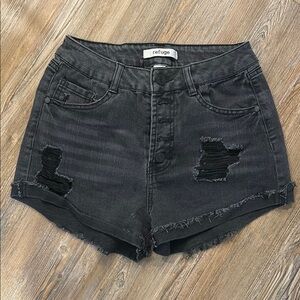 Refuge Black Distressed Women Shorts